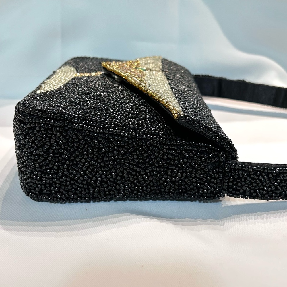 Handcrafted Beaded Shoulder Bag Martini w/ Olive Jewel Black Made In India NWT - Picture 8 of 11